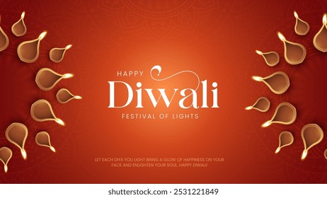 Feliz celebración de Diwali de fondo. Anuncio del Festival de las Luces de Diwali con la Ilustración vectorial Diya. Feliz Plantilla del Diwali Social Media Post.