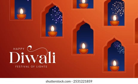 Feliz celebración de Diwali de fondo. Anuncio del Festival de las Luces de Diwali con la Ilustración vectorial Diya. Feliz Plantilla del Diwali Social Media Post.