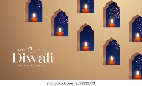 Feliz celebración de Diwali de fondo. Anuncio del Festival de las Luces de Diwali con la Ilustración vectorial Diya. Feliz Plantilla del Diwali Social Media Post.