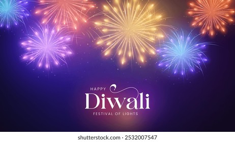 Feliz celebración de Diwali de fondo. Anuncio del Festival de las Luces de Diwali con Ilustración vectorial de Fuegos Artificiales. Feliz Plantilla del Diwali Social Media Post.
