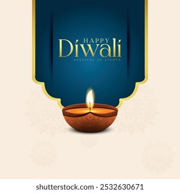 Feliz Diwali Comemoração Fundo. Banner do Festival de Luzes de Diwali com ilustração vetorial de Diya. Modelo de postagem de mídia social Happy Diwali.