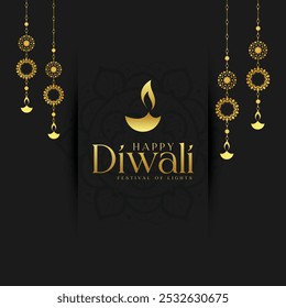 Happy Diwali Celebration Background. Diwali Festival Of Lights Banner with Diya Vector Illustration. Happy Diwali Social Media Post Template.