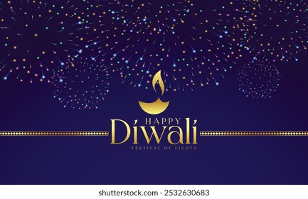 Happy Diwali Celebration Background. Diwali Festival Of Lights Banner with Diya Vector Illustration. Happy Diwali Social Media Post Template.