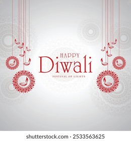 Feliz Diwali Comemoração Fundo. Banner do Festival de Luzes de Diwali com ilustração vetorial de Diya. Happy Diwali Social Media Post Vetor EPS Modelo.