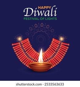 Happy Diwali Celebration Background. Diwali Festival Of Lights Banner with Diya Vector Illustration. Happy Diwali Social Media Post Vector EPS Template.