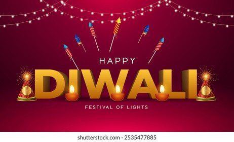 Happy Diwali Celebration Background. Diwali Festival Of Lights Banner with Diya Vector Illustration. Happy Diwali Social Media Post Template.
