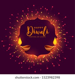 happy diwali celebration background with firework and diya