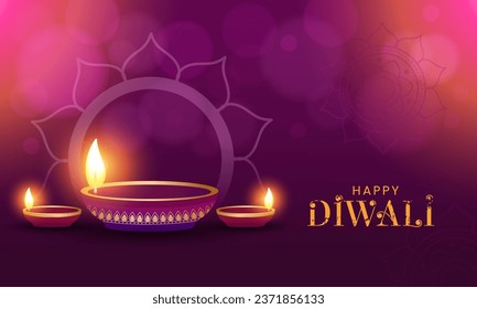 Happy diwali celebration with decorative lamp and bokeh background. Diwali vector illustration