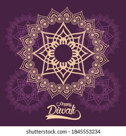 happy diwali celebration with golden mandala vector illustration design