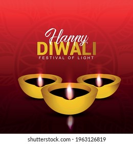 Happy diwali celebration greeting card with oil lamp on creative background