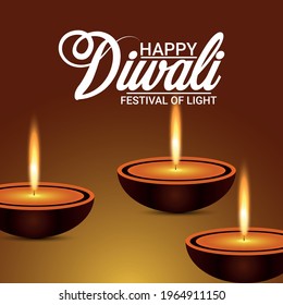 Happy diwali celebration greeting card with vector illustration of diwali diya 