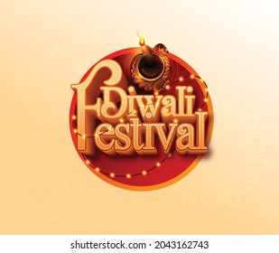 Happy Diwali Celebration With Realistic Lit Oil Lamps (Diya) On Colourful  Background.