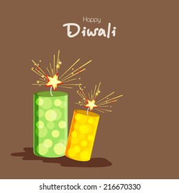 Felices celebraciones de Diwali: volante, pancarta o diseño de afiches con estallidos de fuegos artificiales en fondo marrón para las celebraciones de Feliz Diwali. 