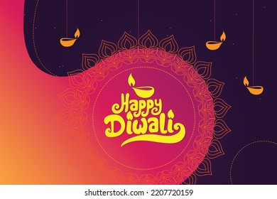Happy Diwali colorful background with Beautiful happy Diwali lettering. Website header or banner design for Diwali Festival celebration.
