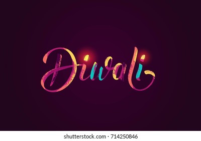 Feliz Diwali colorido cartaz de letras caligráficas. Fonte escrita à mão colorida com respingos de tinta/tinta. Ilustração vetorial