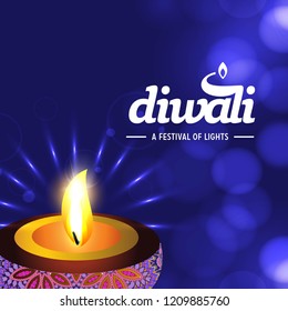 Happy diwali creative design with blue background and typography