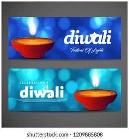 Happy diwali creative design with blue background and typography