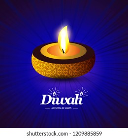 Happy diwali creative design with blue background and typography