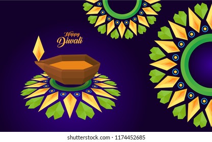 happy diwali creative design with candle and ornament