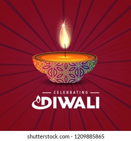 Happy diwali creative design with red background and typography