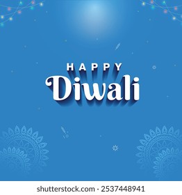 Happy Diwali Creative post, festive banner design sky blue color