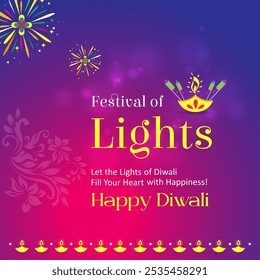 Happy Diwali. Creative Simple Elegant Design. Deepawali Greetings. Social Media Wishes Square Post 1080x1080