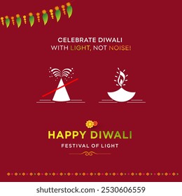 Feliz Diwali. Creative Social Media Post. Respetuoso del medio ambiente, verde, naturaleza, libre de ruido, libre de contaminación