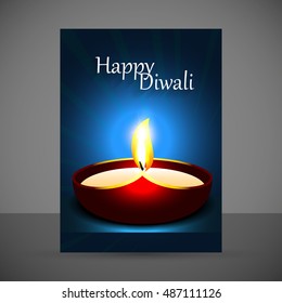 Happy Diwali creative text design. Beautiful Deepawali Glowing blue colorful hindu diya festival background. festival of Light with beautiful lamp in middle. Flyer background vector illustration