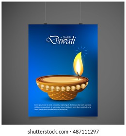 Happy Diwali creative text design. Beautiful Deepawali bright blue colorful hindu diya festival background. festival of Light with beautiful lamp in middle. Glowing Diya background vector illustration