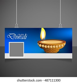 Happy Diwali creative text design. Beautiful Deepawali bright blue colorful hindu diya festival background. festival of Light with beautiful lamp in middle. web banner vector illustration