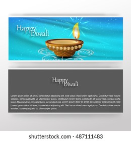 Happy Diwali creative text design. Beautiful Deepawali abstract turquoise colorful hindu diya festival background. festival of Light with beautiful lamp in middle. creative banner vector illustration