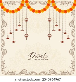 Feliz Diwali cultural hindu Indian festival saudação cartão design vetor