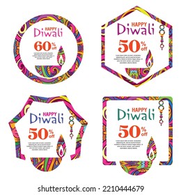 Happy Diwali Decorated Colorful diya lamp hanging on light festival of India,  greeting background in vector