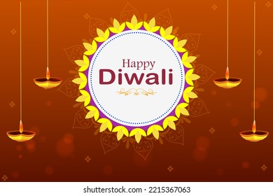 Happy Diwali decorated diya lamp on light festival of India greeting background in vector