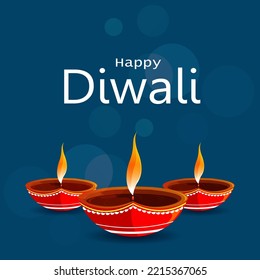 Happy Diwali decorated diya lamp on light festival of India greeting background in vector