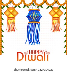 Happy Diwali Decorated Kandil Lamp On Stock Vector (Royalty Free ...