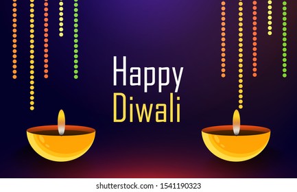 happy Diwali with decorative diva getting card 