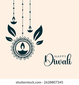 Happy Diwali decorative diya for festival card design, Diwali lamp, silhouette vector.