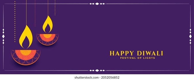 happy diwali decorative festival diya banner