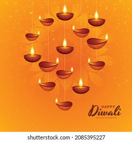 Happy diwali decorative hanging oil lamp celebration background