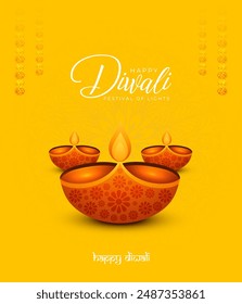 Happy Diwali decorative oil lamp festival celebration card background vector