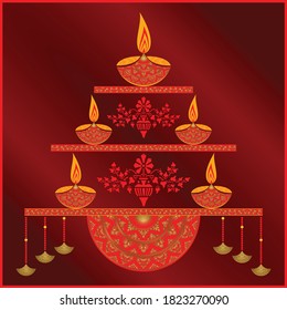 happy diwali decorative worship indian celebraction vector