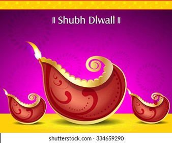 happy diwali deepak background with floral vector illustration