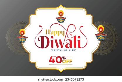 Happy Diwali, Deepavali or Dipavali the festival of lights india with gold diya patterned and Black paper color Background.