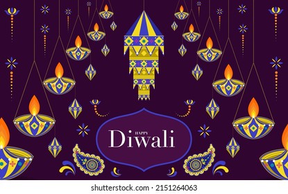 Happy Diwali, Deepavali or Dipavali the Indian festival Celebration flat design.