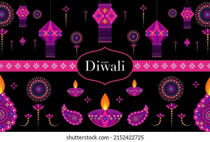 Happy Diwali, Deepavali or Dipavali the Indian festival Celebration flat design.