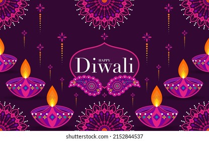 Happy Diwali, Deepavali or Dipavali the Indian festival Celebration flat design.