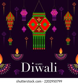 Happy Diwali, Deepavali or Dipavali the Indian festival Celebration flat design.