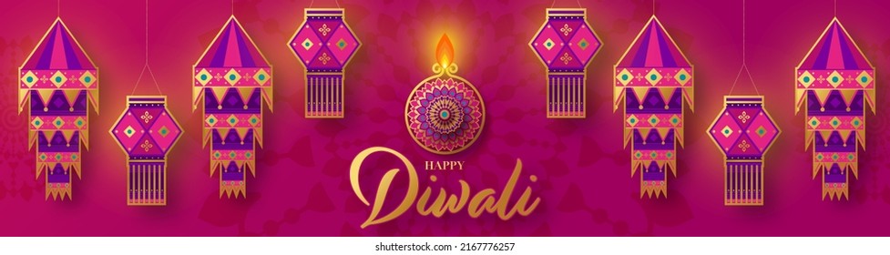 Happy diwali, deepavali the indian festival celebration on color background.