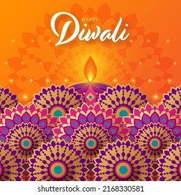 Happy diwali, deepavali the indian festival celebration on color background.